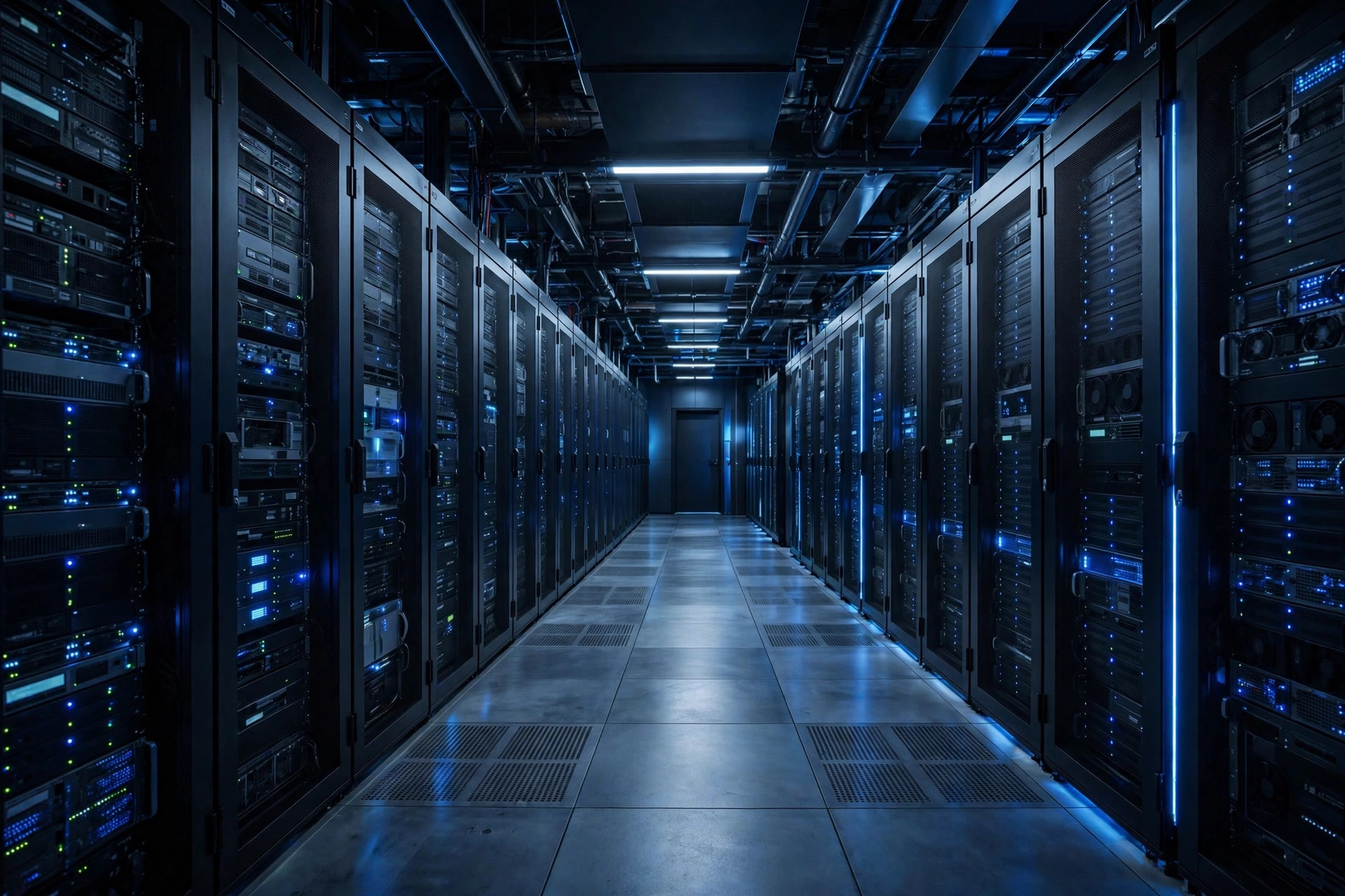 Modern server room with network racks for business network design and installation